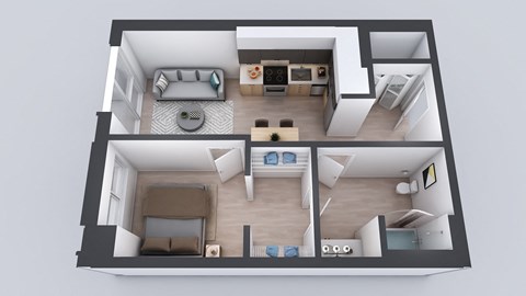 Floor plan for 1 bed, 1 bath, 681 sqft